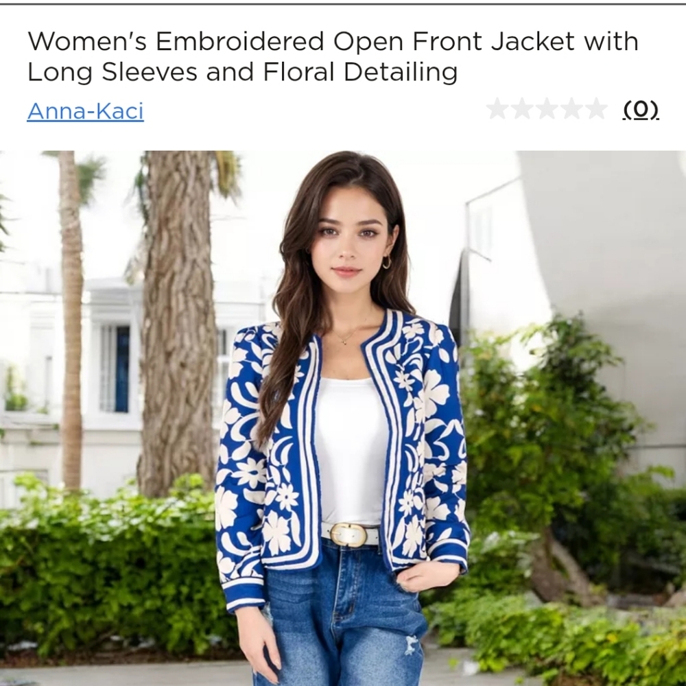NWT Anna-Kaci Open Front Jacket with Long Sleeves and Floral Pattern Size M